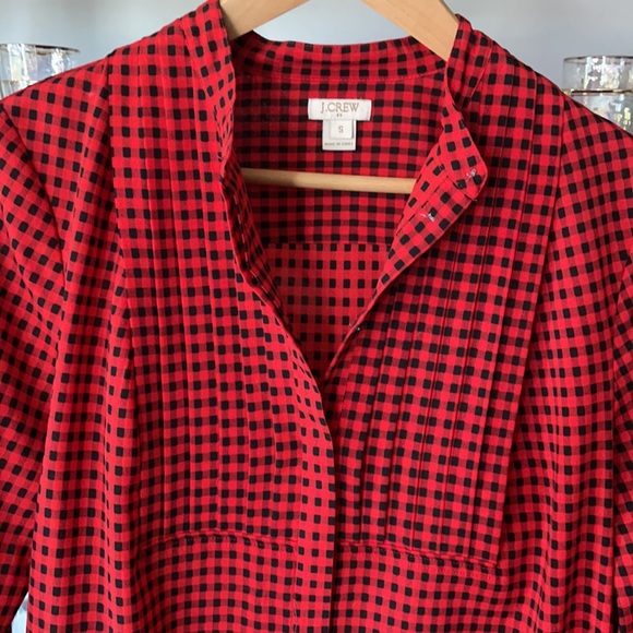 J. Crew factory red buffalo plaid pleated blouse - Picture 2 of 4
